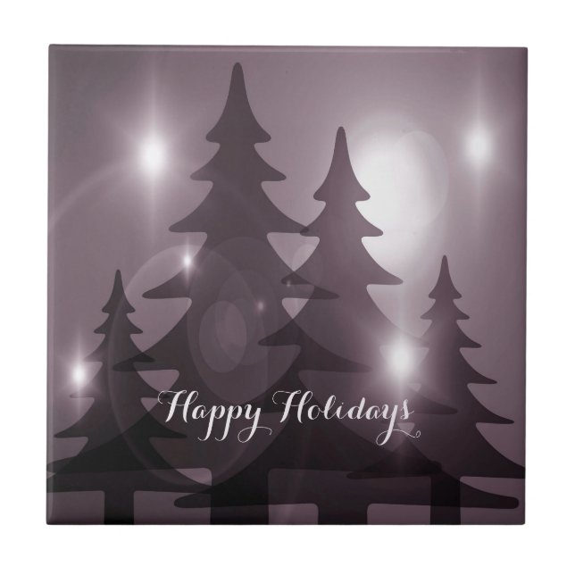 Azulejo De Cerâmica Christmas Party Pink Trees Holiday Winter Elegant (Frente)