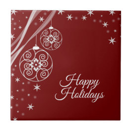 Azulejo De Cerâmica Christmas Party White Stars Red Elegant