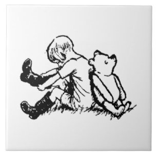 Azulejo De Cerâmica Christopher Robin colocando as botas com o Pooh