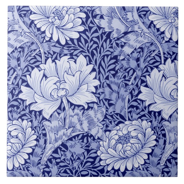 Azulejo De Cerâmica Chrysanthemum Blue, William Morris (Frente)