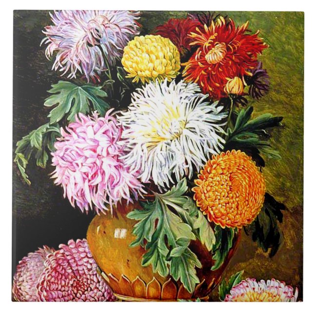 Azulejo De Cerâmica Chrysanthemum Japonês, pintura famosa, (Frente)