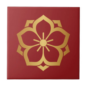 Azulejo De Cerâmica Chuinyaekikyo Kamon Cherry Blossom Dourado