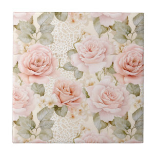 Azulejo De Cerâmica Chuva de Noiva Floral Rosa Bege Rosas