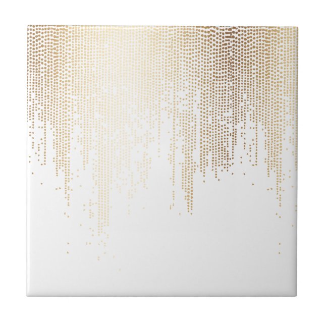 Azulejo De Cerâmica Chuva Dourada de Confetti Luxe Faux (Frente)