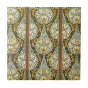 Azulejo De Cerâmica Cicadas e lírios, Insetos Plantas Arte Floral Nouv