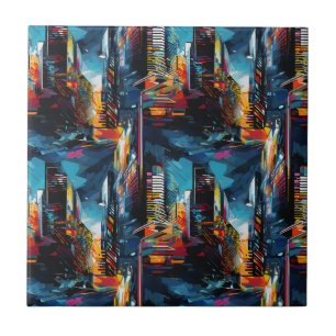 Azulejo De Cerâmica Cidade Abstrata Cyberpunk Silhueta (3)