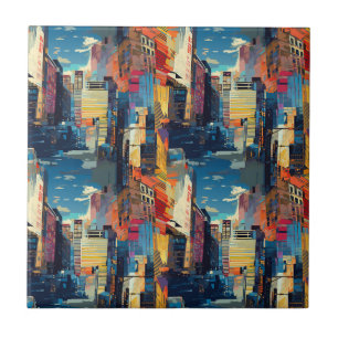 Azulejo De Cerâmica Cidade Abstrata de Cyberpunk (4)