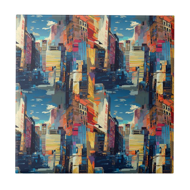 Azulejo De Cerâmica Cidade Abstrata de Cyberpunk (4) (Frente)