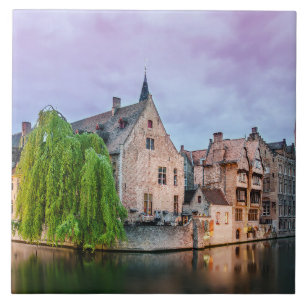 Azulejo De Cerâmica Cidade antiga de Bruges e torre de Belfry