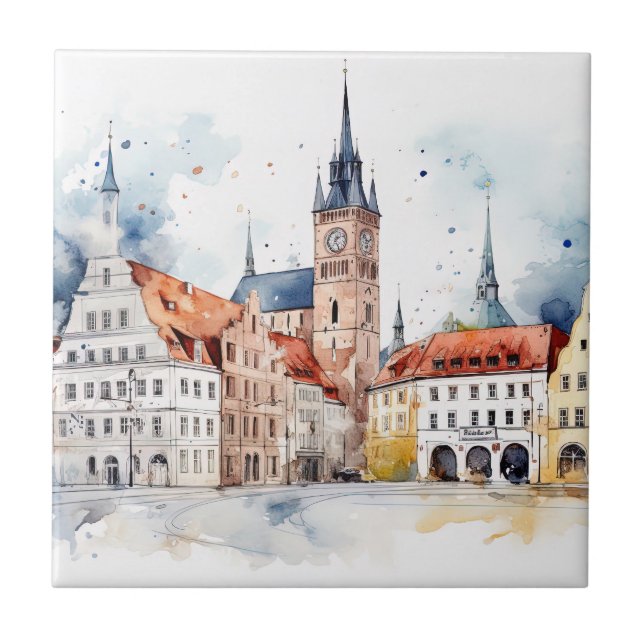 Azulejo De Cerâmica Cidade antiga medieval (Frente)