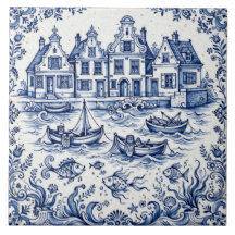 Cidade de Delft e Porto de Pesca Azul Cobalto Bran