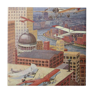 Azulejo De Cerâmica Cidade de Ficção Científica Vintage, Steam Punk Vi