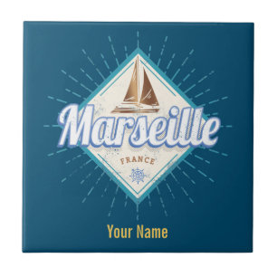 Azulejo De Cerâmica Cidade de Marselha França: navio de navegação retr