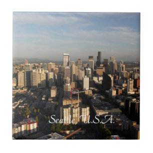 Azulejo De Cerâmica Cidade de Seattle. Vista da torre. Paisagem