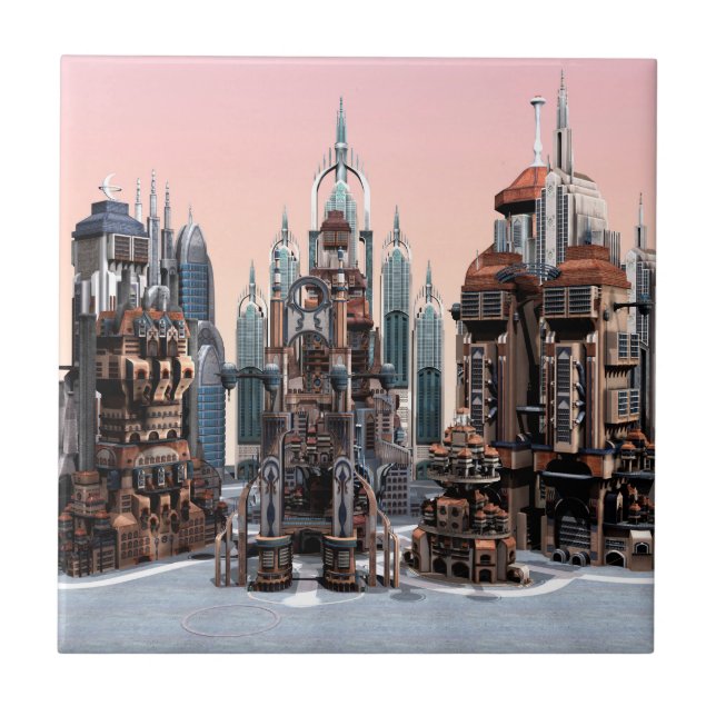 Azulejo De Cerâmica Cidade Futurística (Frente)