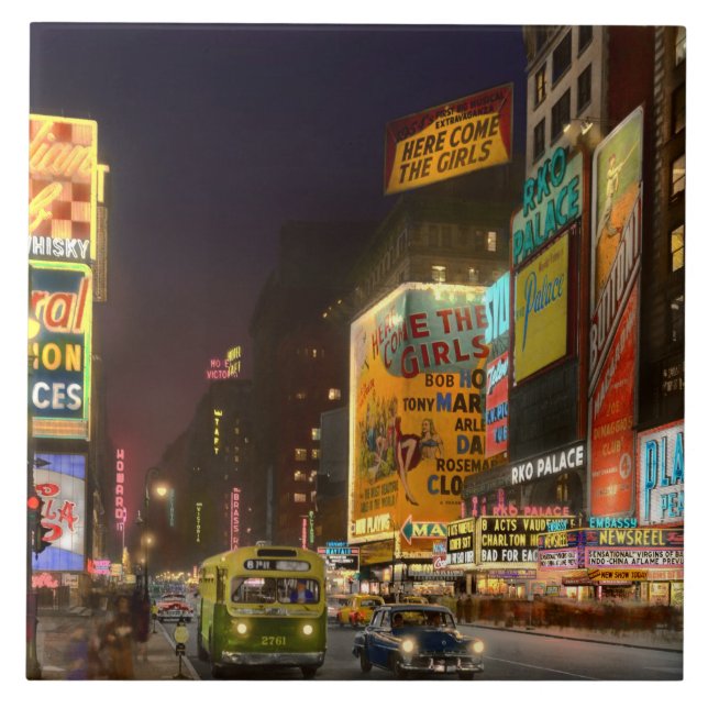 Azulejo De Cerâmica Cidade - Manhattan, NY - Aí vem as meninas 1953 (Frente)