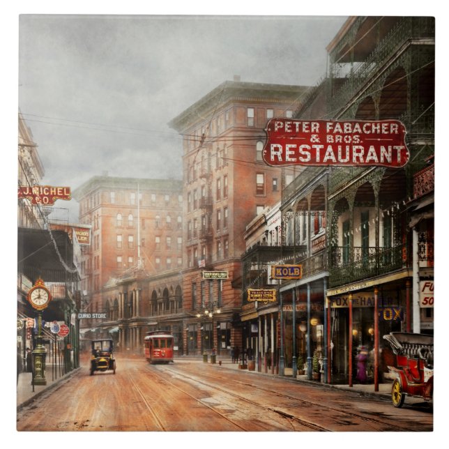 Azulejo De Cerâmica Cidade - Nova Orleans - Um olhar sobre a Rua Charl (Frente)