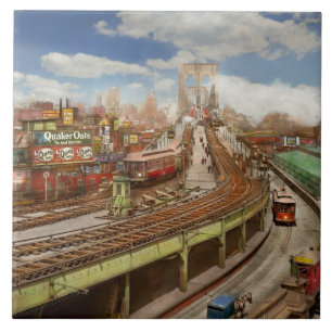 Azulejo De Cerâmica Cidade - Nova York - A ponte do Brooklyn de 1903