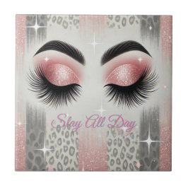 Azulejo De Cerâmica Cílios com Glitter Rosa