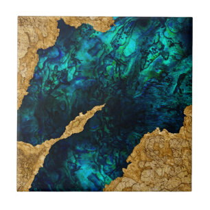 Azulejo De Cerâmica Cimento Dourado e azul Abalone abstrato de mídia m