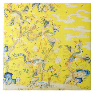 Azulejo De Cerâmica Cinco Fenix em Jardim Floral Amarelo Chinês