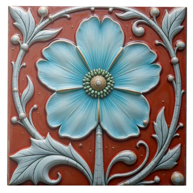 Azulejo De Cerâmica Cinco Flores Azuis do Céu Petal (Frente)