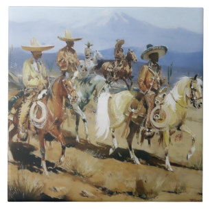 Azulejo De Cerâmica Cinco Vaqueros a Cavalo por Edward Borein