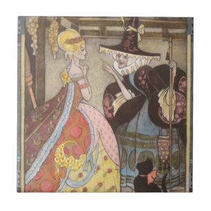 Azulejo De Cerâmica Cinderela e Fada Madrinha, Conto de Fadas Vintage