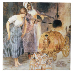 Azulejo De Cerâmica Cinderela e Fada Madrinha sq