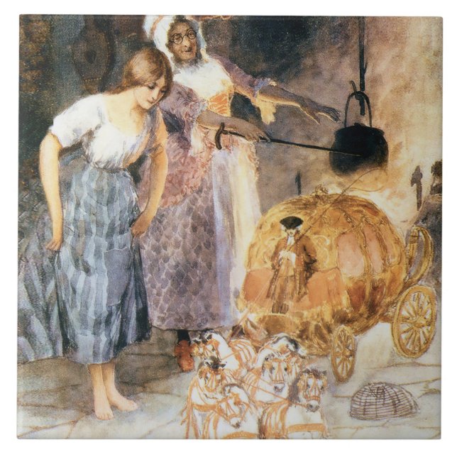 Azulejo De Cerâmica Cinderella e Fairy Godmmme sq (Frente)