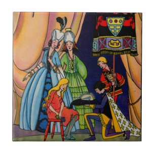 Azulejo De Cerâmica Cinderella, o príncipe e o deslizador de vidro