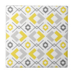 Azulejo De Cerâmica cinza amarela e padrão geométrico branco<br><div class="desc">cinza amarela e padrão geométrico branco</div>