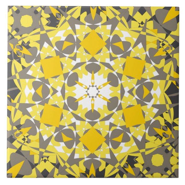 Azulejo De Cerâmica Cinza Amarelo Amarelo Floral Amarelo Branco Elegan (Frente)