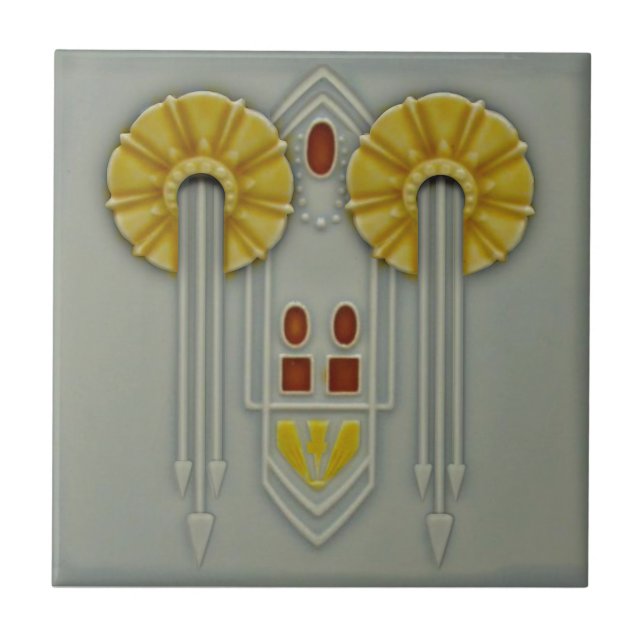 Azulejo De Cerâmica Cinza antiga alemã Jugendstil Repro Faux Alivio (Frente)