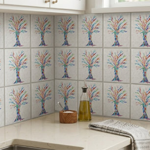 Azulejo de Cerâmica Cinza Árvore da Vida