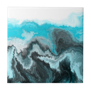 Azulejo De Cerâmica Cinza Azul Aqua e Arte Moderna Abstrato das Ondas