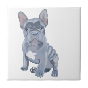 Azulejo De Cerâmica Cinza Azul Buldogue Francês