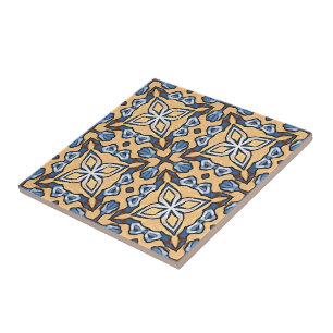 Azulejo De Cerâmica Cinza Azul Suave Creme Amarelo Castanho Tribo Étni