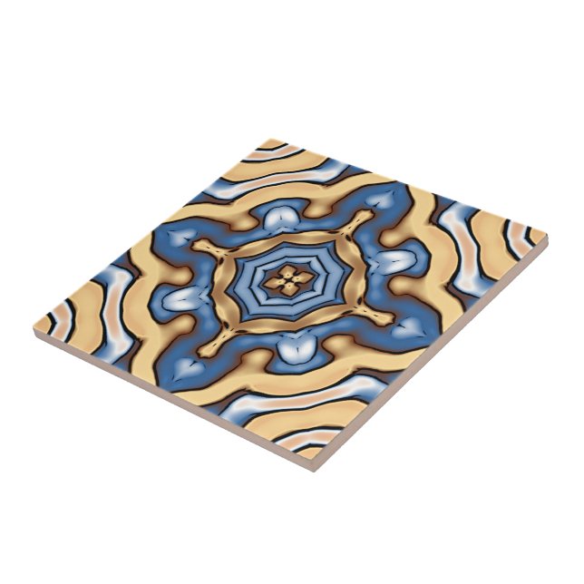 Azulejo De Cerâmica Cinza Azul Suave Creme Amarelo Castanho Tribo Étni (Lateral)