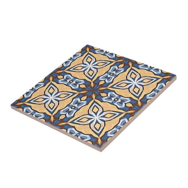 Azulejo De Cerâmica Cinza Azul Suave Creme Amarelo Castanho Tribo Étni (Lateral)