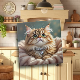 Azulejo De Cerâmica Cinza Bonita Fluffy Tabby Cat com Colar Diamante