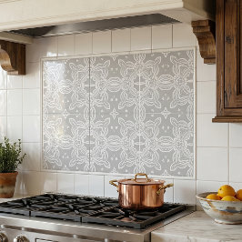 Azulejo De Cerâmica Cinza Claro E Branco Padrão Damask Ornado Elegante