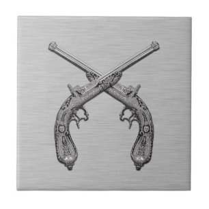 Azulejo De Cerâmica Cinza de Armas Antigas Dueling