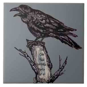 Azulejo De Cerâmica Cinza De Arte Raven Trivet Personaliza