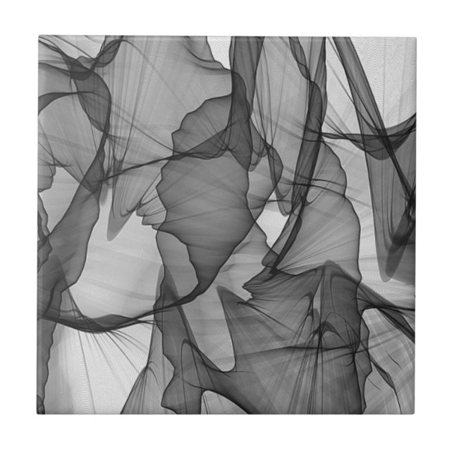 Azulejo De Cerâmica Cinza de carvão preto e branco Abstrato de fumaça (Frente)