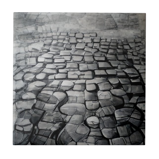 Azulejo De Cerâmica Cinza de Cobblestones névoa de arte gráfica  (Frente)