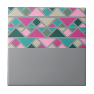 Azulejo De Cerâmica cinza de fuchsia turquoise, cor-de-rosa, abstrato