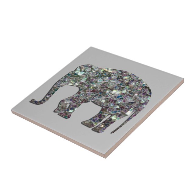 Azulejo De Cerâmica Cinza de luz elefante de mosaico prateado brilhant (Lateral)