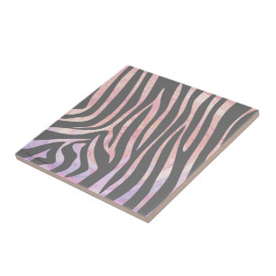 Azulejo De Cerâmica Cinza de Zebra Light e Impressão rosa