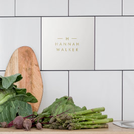 Azulejo De Cerâmica Cinza Dourada monograma | Moderno Elegante Minimal